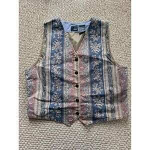 Lizwear Vintage Floral Paisley Cotton Button Front Vest grunge 90's denim LG